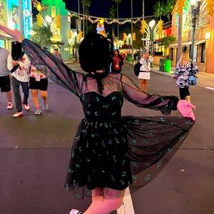 Unique Vintage Black & Glitter Mistletoe Flare Dress